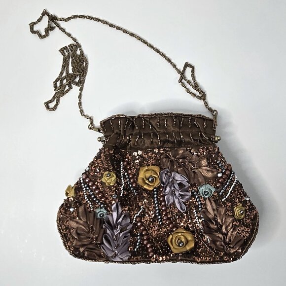 🥂 Di Firenze Victorian Style Beaded Evening Bag With Chain Strap - Picture 3 of 11